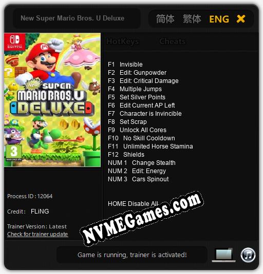 Treinador liberado para New Super Mario Bros. U Deluxe [v1.0.8]