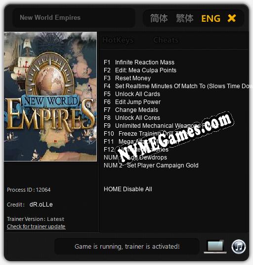 New World Empires: Treinador (V1.0.79)