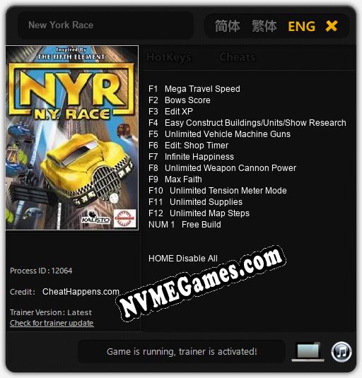 New York Race: Cheats, Trainer +13 [CheatHappens.com]