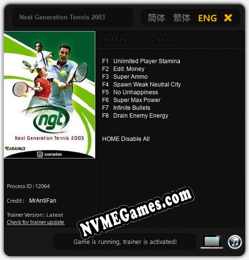 Next Generation Tennis 2003: Treinador (V1.0.25)