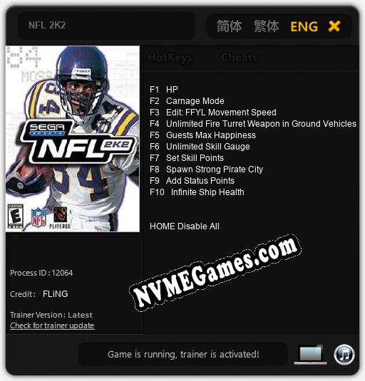 NFL 2K2: Cheats, Trainer +10 [FLiNG]