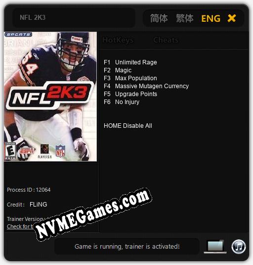 NFL 2K3: Trainer +6 [v1.7]