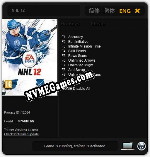 NHL 12: Cheats, Trainer +9 [MrAntiFan]