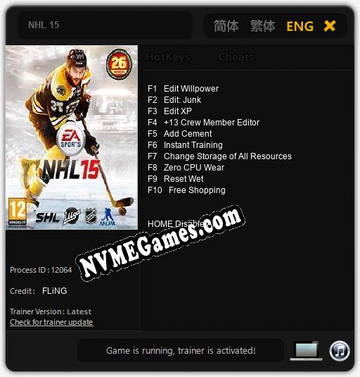 NHL 15: Cheats, Trainer +10 [FLiNG]