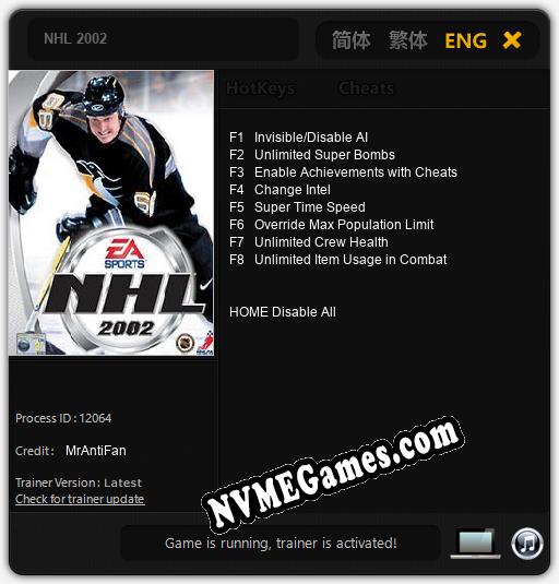 NHL 2002: Cheats, Trainer +8 [MrAntiFan]