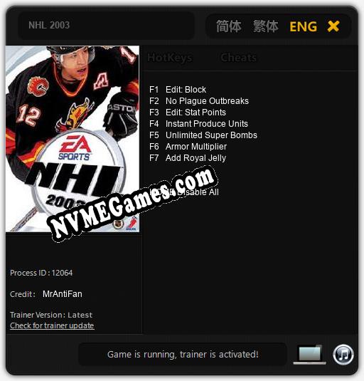 NHL 2003: Cheats, Trainer +7 [MrAntiFan]