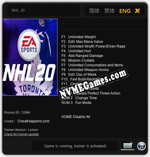 NHL 20: Trainer +15 [v1.6]