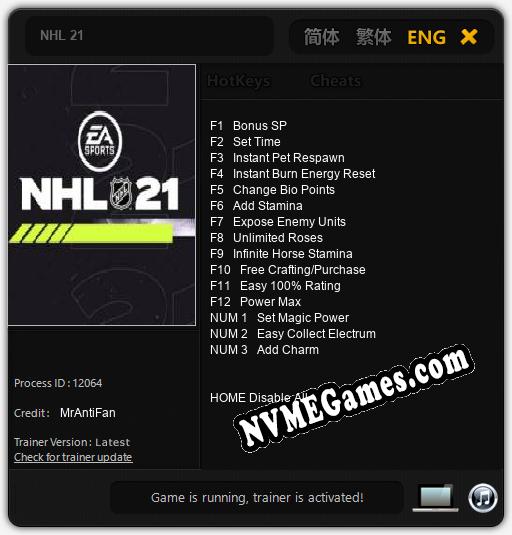 NHL 21: Trainer +15 [v1.6]