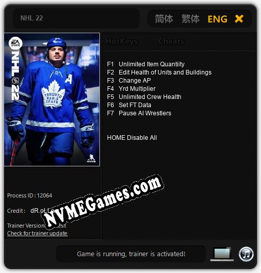 NHL 22: Cheats, Trainer +7 [dR.oLLe]