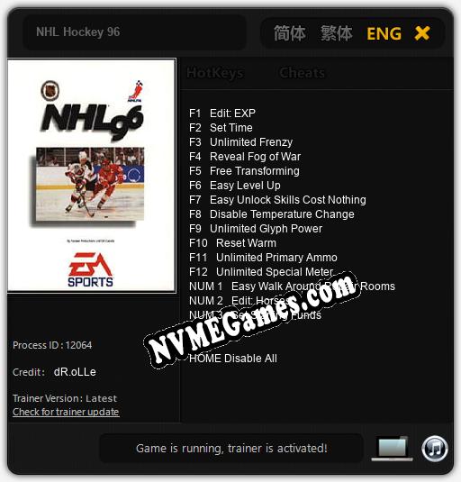 Treinador liberado para NHL Hockey 96 [v1.0.4]