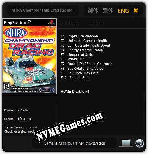 NHRA Championship Drag Racing: Cheats, Trainer +10 [dR.oLLe]