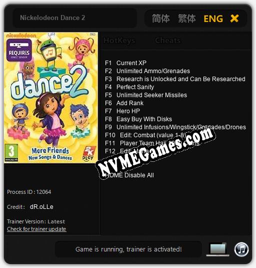 Nickelodeon Dance 2: Cheats, Trainer +12 [dR.oLLe]