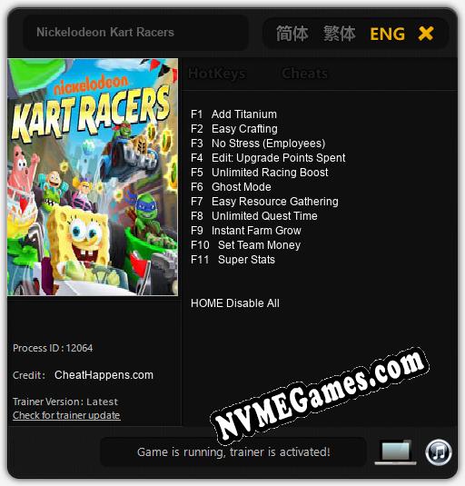 Nickelodeon Kart Racers: Trainer +11 [v1.2]