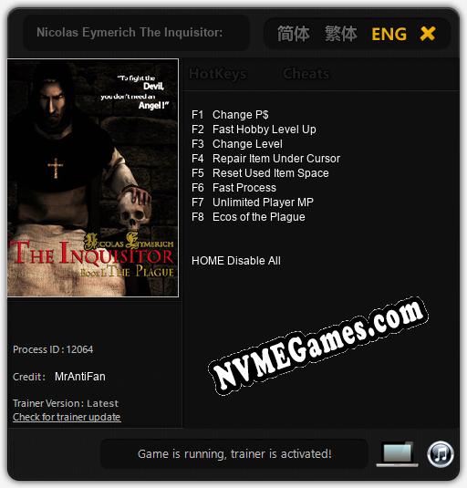 Treinador liberado para Nicolas Eymerich The Inquisitor: Book 1 The Plague [v1.0.2]