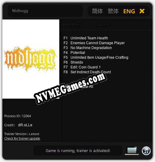 Nidhogg: Cheats, Trainer +8 [dR.oLLe]