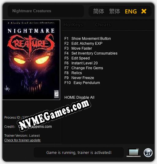 Nightmare Creatures: Trainer +10 [v1.5]