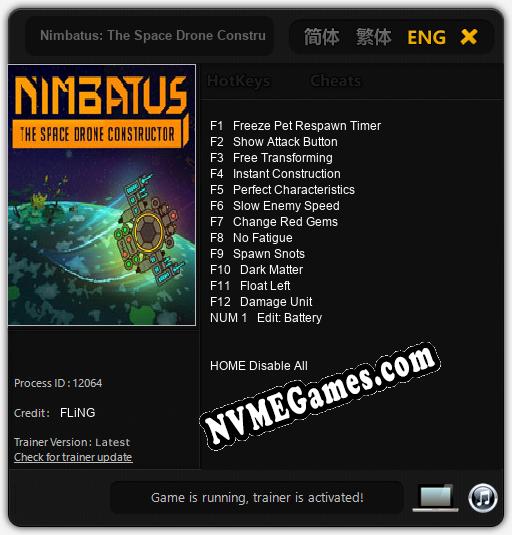 Nimbatus: The Space Drone Constructor: Treinador (V1.0.98)