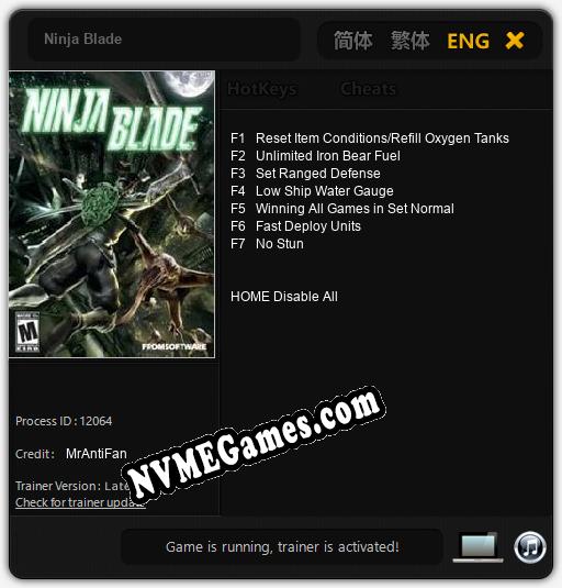 Treinador liberado para Ninja Blade [v1.0.9]