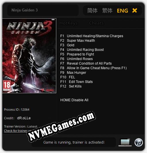 Treinador liberado para Ninja Gaiden 3 [v1.0.8]