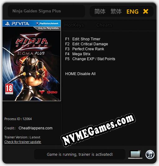 Ninja Gaiden Sigma Plus: Trainer +5 [v1.3]