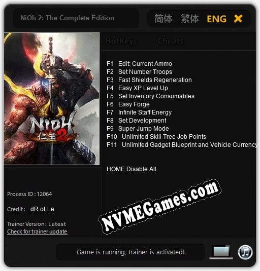 NiOh 2: The Complete Edition: Cheats, Trainer +11 [dR.oLLe]