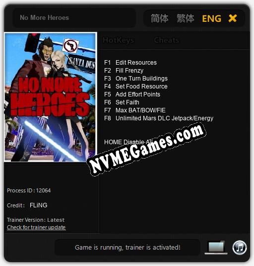 No More Heroes: Cheats, Trainer +8 [FLiNG]