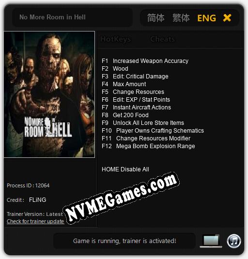 No More Room in Hell: Trainer +12 [v1.7]