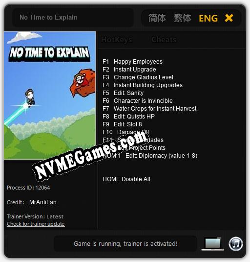 No Time to Explain: Treinador (V1.0.73)