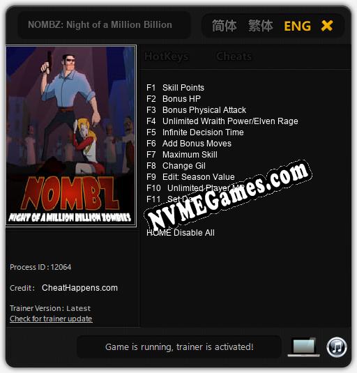 NOMBZ: Night of a Million Billion Zombies: Cheats, Trainer +11 [CheatHappens.com]