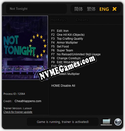 Not Tonight: Cheats, Trainer +12 [CheatHappens.com]