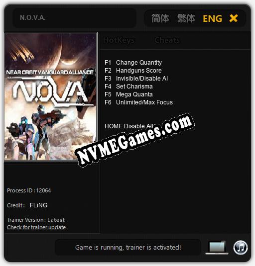 N.O.V.A.: Trainer +6 [v1.2]