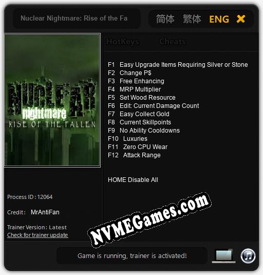 Nuclear Nightmare: Rise of the Fallen: Trainer +12 [v1.2]