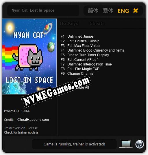 Nyan Cat: Lost In Space: Trainer +9 [v1.2]