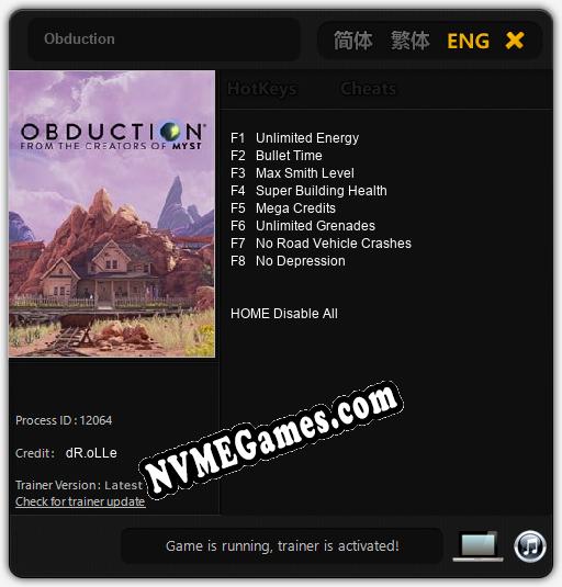 Treinador liberado para Obduction [v1.0.6]