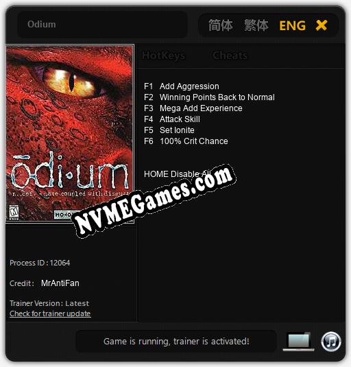 Treinador liberado para Odium [v1.0.1]