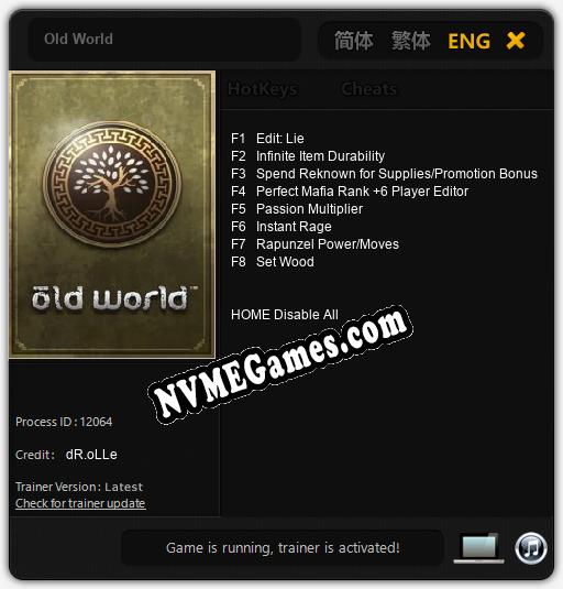 Old World: Trainer +8 [v1.4]