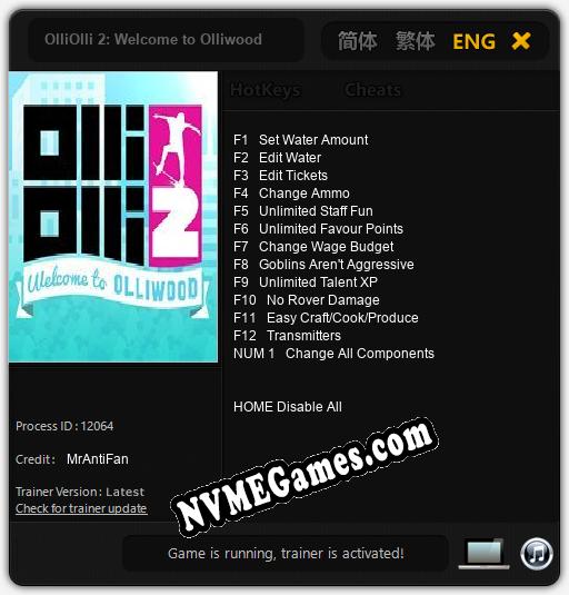 OlliOlli 2: Welcome to Olliwood: Treinador (V1.0.27)