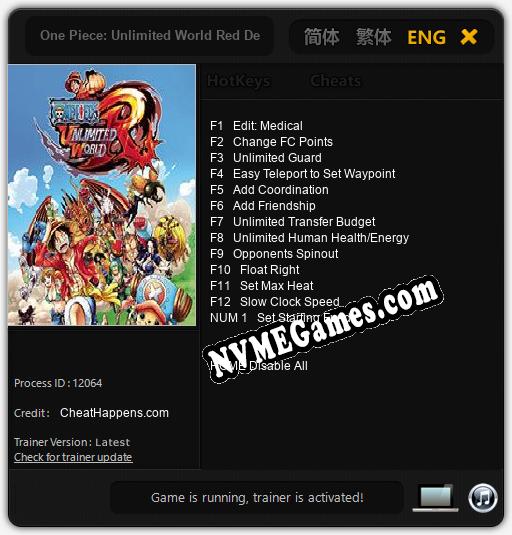 Treinador liberado para One Piece: Unlimited World Red Deluxe Edition [v1.0.4]