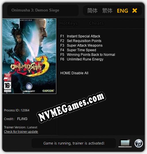 Onimusha 3: Demon Siege: Trainer +6 [v1.2]