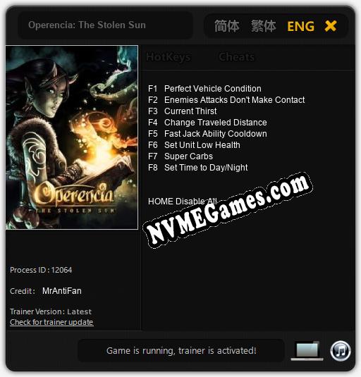 Treinador liberado para Operencia: The Stolen Sun [v1.0.1]