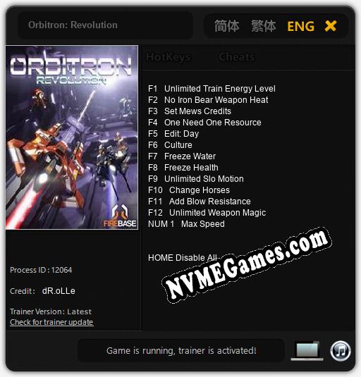 Treinador liberado para Orbitron: Revolution [v1.0.7]