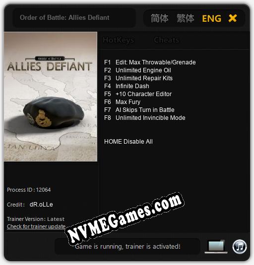 Order of Battle: Allies Defiant: Cheats, Trainer +8 [dR.oLLe]