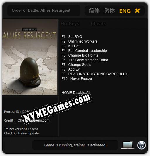 Treinador liberado para Order of Battle: Allies Resurgent [v1.0.6]