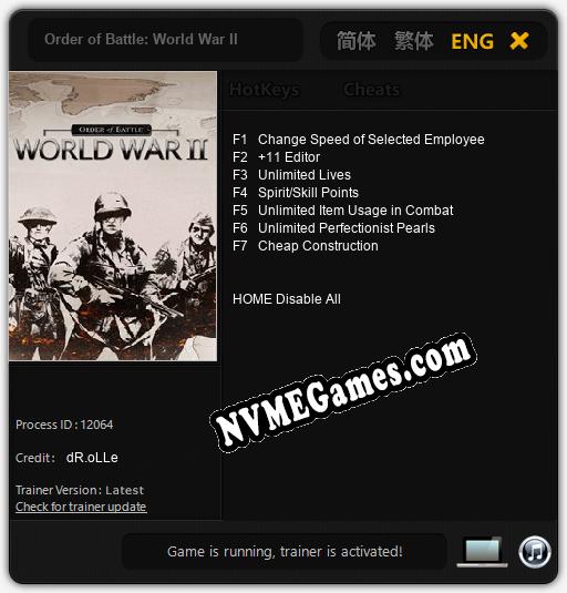 Order of Battle: World War II: Cheats, Trainer +7 [dR.oLLe]