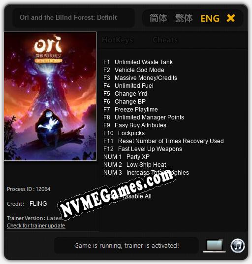 Ori and the Blind Forest: Definitive Edition: Treinador (V1.0.12)