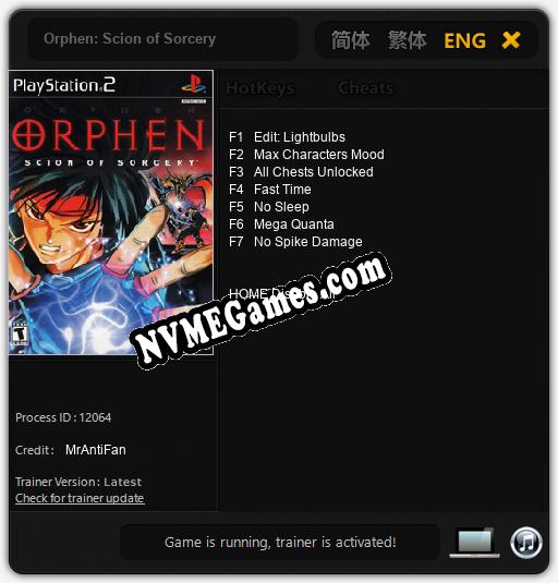 Orphen: Scion of Sorcery: Trainer +7 [v1.8]