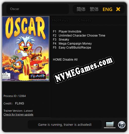 Oscar: Cheats, Trainer +5 [FLiNG]