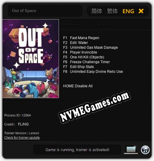 Treinador liberado para Out of Space [v1.0.7]