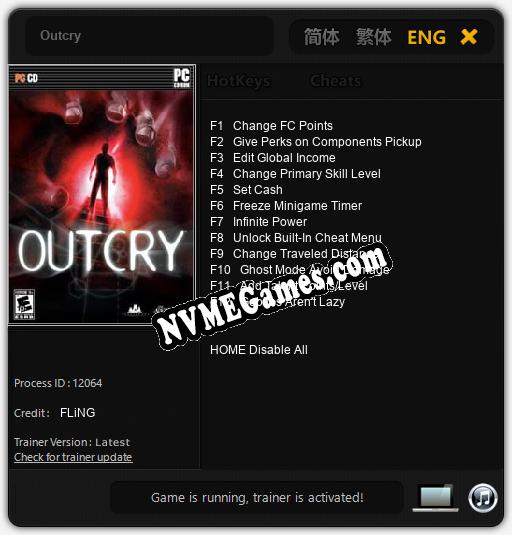 Outcry: Cheats, Trainer +12 [FLiNG]