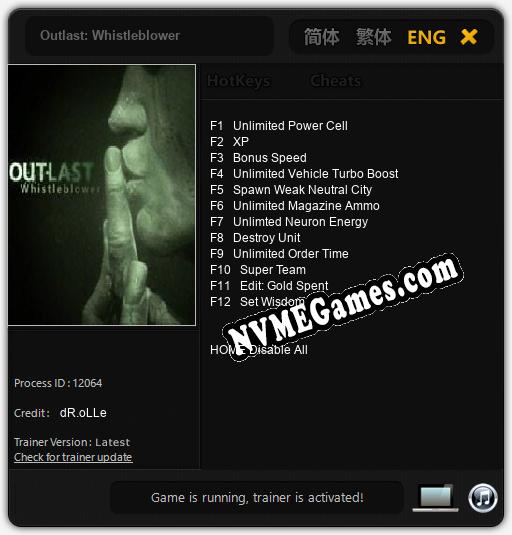 Outlast: Whistleblower: Treinador (V1.0.30)